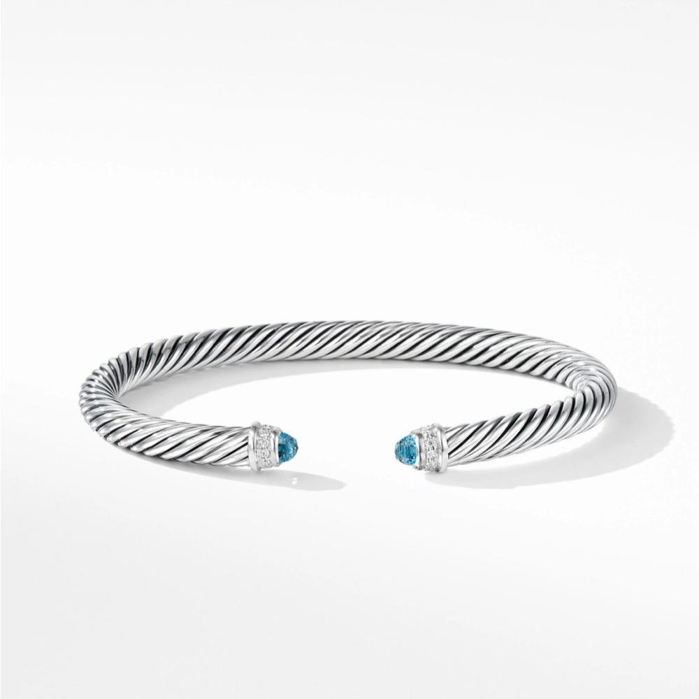 David Yurman 5mm Cable Bracelet Pave Diamond & Topaz